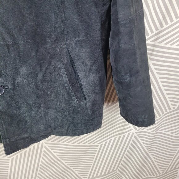 Vintage Suede Leather Sport Coat Jacket Men's Large Black Button Up Mens - Picture 3 of 10